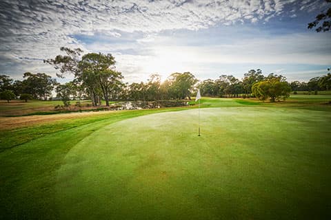Aerial view of Neangar Park Golf Club golf course in Eaglehawk, VIC